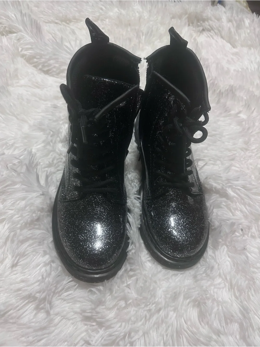 Used Little Girls Dr. Martens Black Glitter Lace-Up Boots size 3